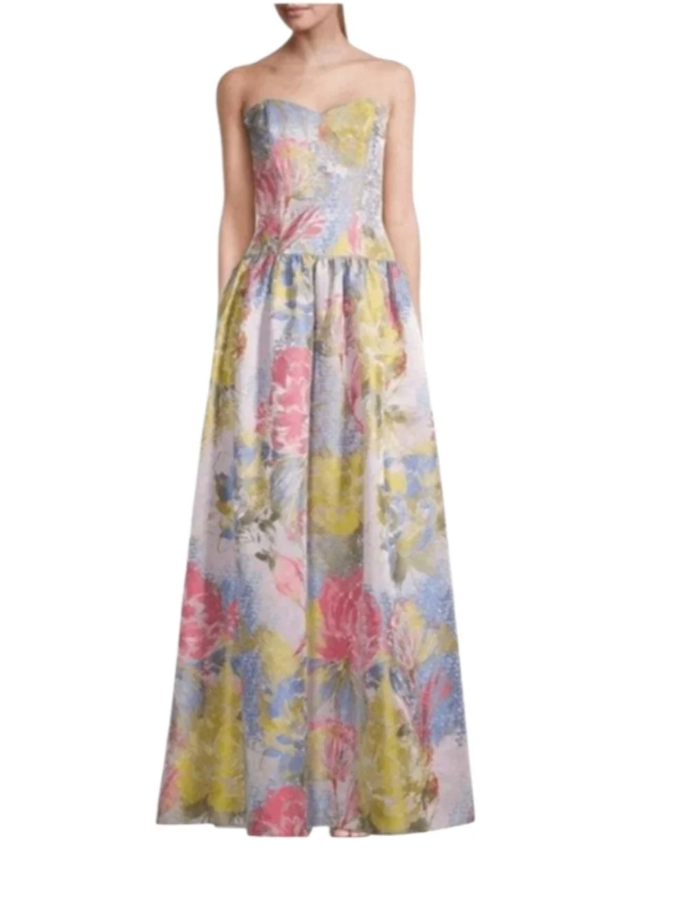 Aidan Mattox Floral Jacquard Strapless Gown - Picture 8 of 8
